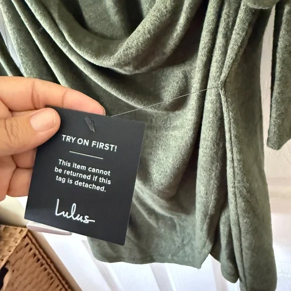 Lulus Olive Green Faux Wrap Sweater Dress Size L - Picture 3 of 5